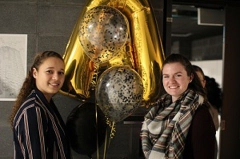 students with balloon