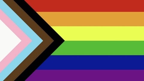 Progressive Pride flag with rainbow and transgender colours