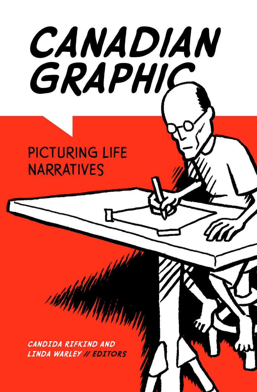 book cover showing carton of cartoonist at work