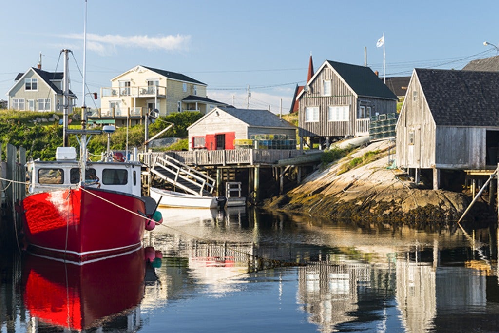 Maritime houses along a shoreline in Nova Scotia