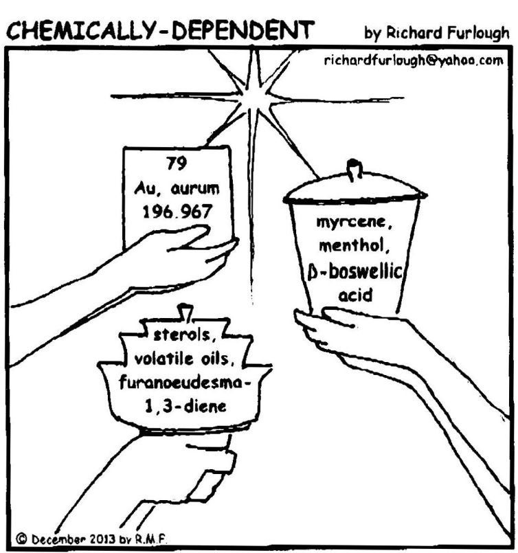 Comic of chemistry gifts from three Magi.