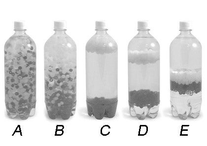 Five poly density bottles.