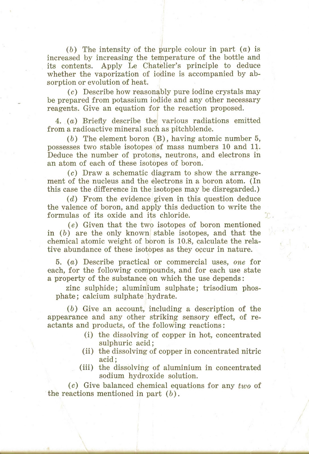 page 2 of an old 1958 Department of Education, Ontario grade 13 Chemistry exam