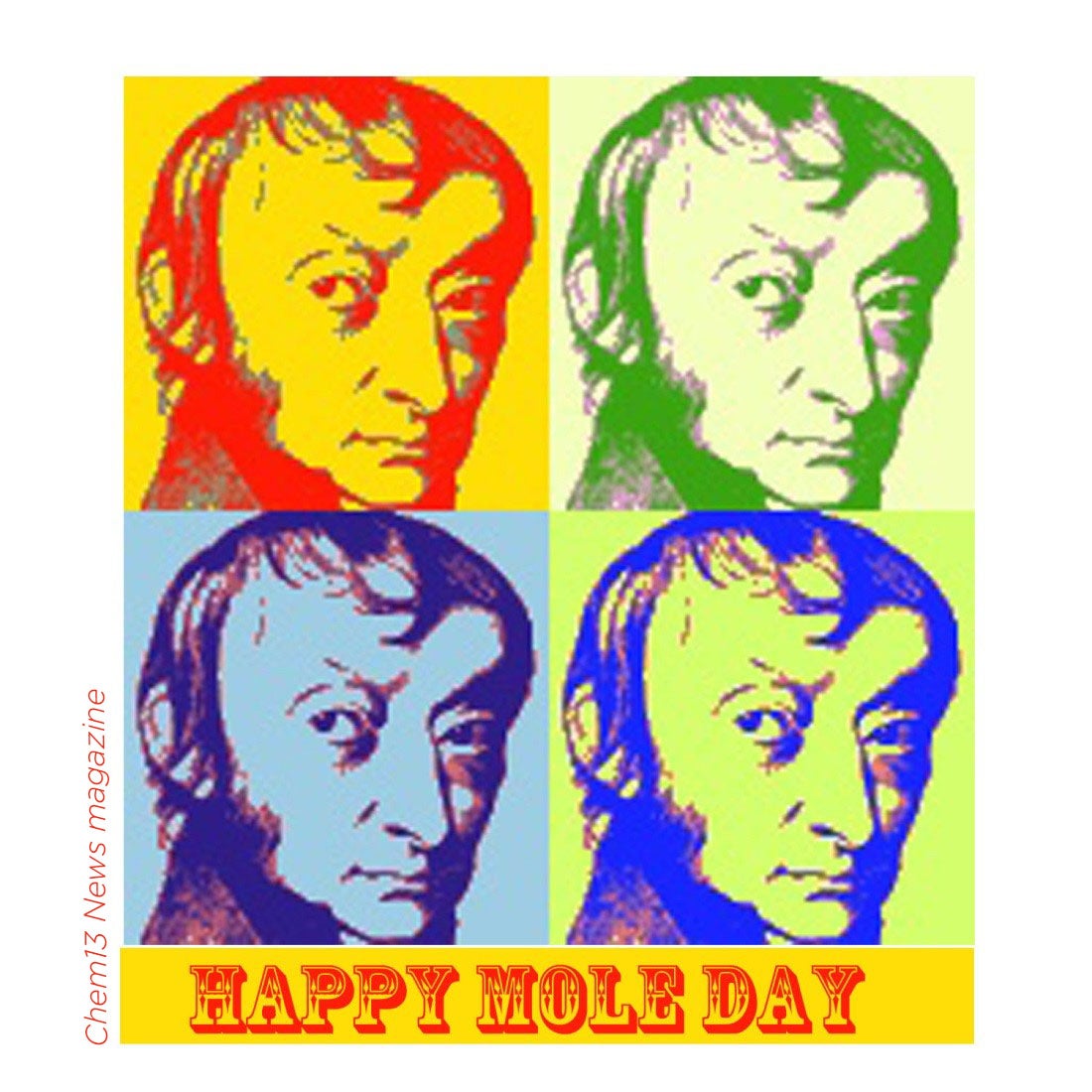 Popart of Avogadro with a Happy Mole Day greeting