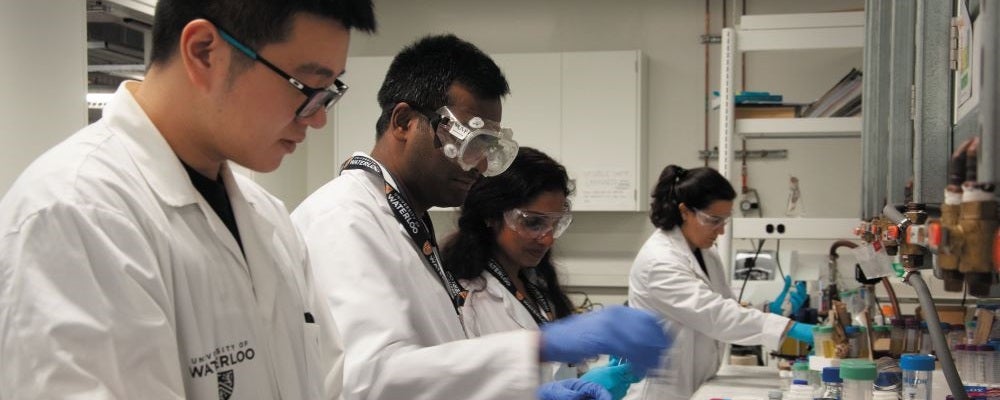 Students working in a lab.