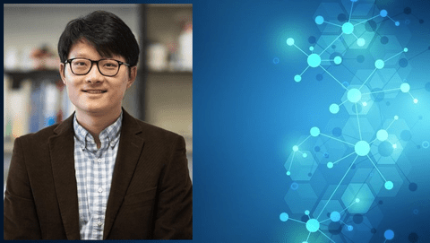 Adam Wei Tsen with molecules on blue background