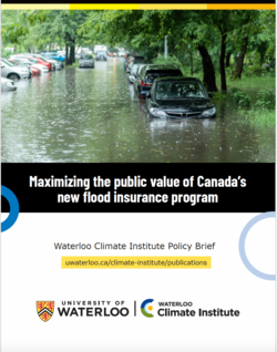 title page of policy brief with image of cars in water and title with graphic design elements.