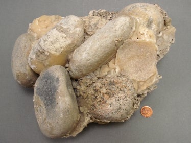 large stones cemented into a breccia rock
