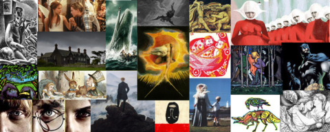 Collage of images related to literature.