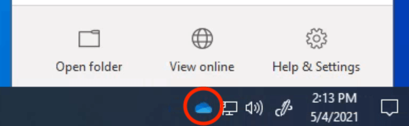 OneDrive icon on system tray