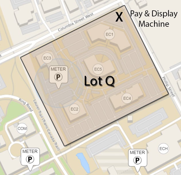 Visitor parking options in uWaterloo Lot Q