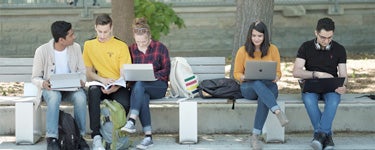 A group of Waterloo students studying on campus.