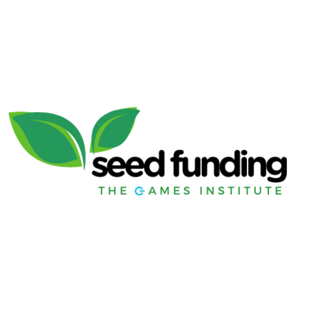Two green leaves with the words "seed funding" and "The Games instittue"