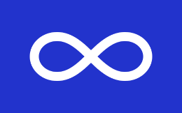 White infiniity connected symbol on blue background.