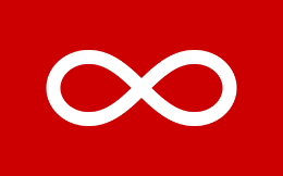 White infiniity connected symbol on red background.