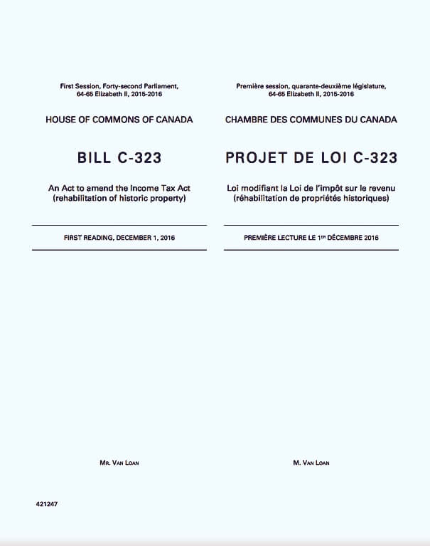 An image of BILL C-323, an act to amend the income tax (rehabilitation of historic property) 