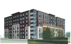 Schematic of the proposed new building superimposed on the old hospital building in Port Hope.