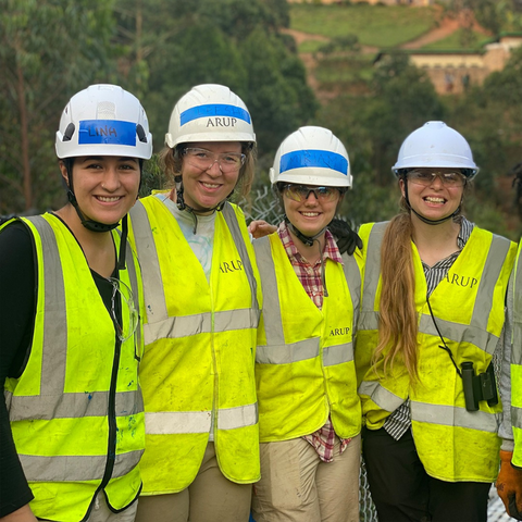 Four co-op students working on site on an Arup project