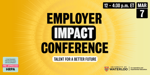 Yellow Image with text saying employer impact conference talent for a better future