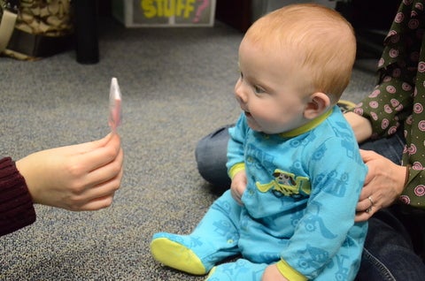 Infant looking at a lollipop stimuli