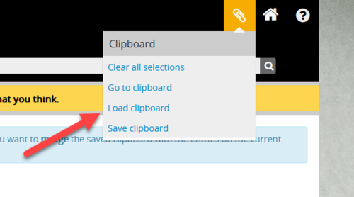 Clipboard drop down menu with Load option highlighted