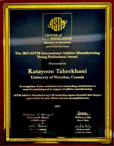 2023 ASTM International Additive Manufacturing Young Professional Award