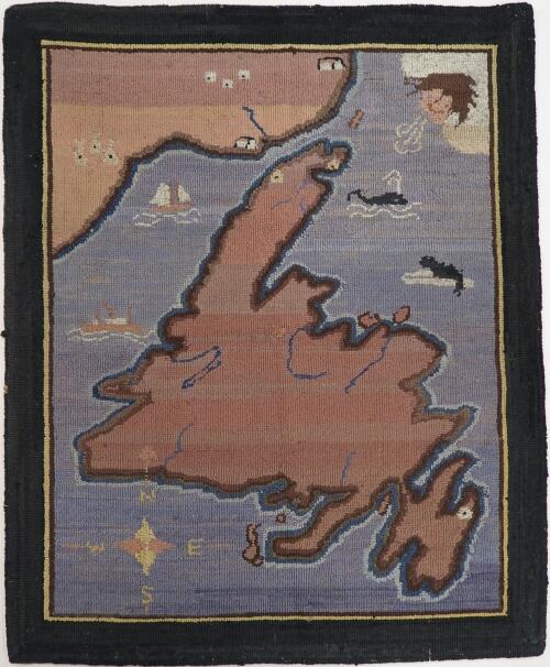 Hooked rug depicting map of Newfoundland