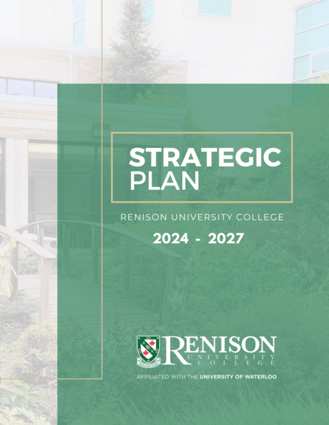 Cover page for Renison's 2024-2027 strategic plan. Includes a faded image of the Renison garden and the Renison logo.