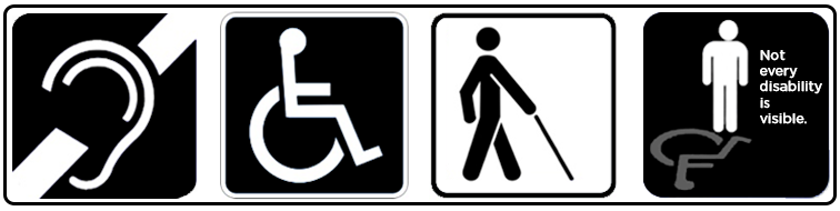 four accessibility icons arranged in a line 