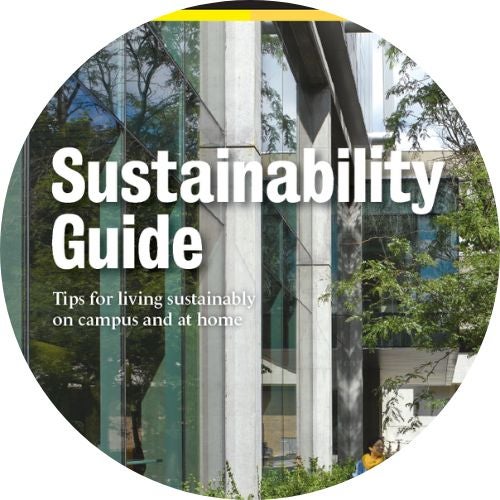 Sustainability Guide cover page, with two students walking beside QNC