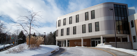 Outside the Grebel building in winter 