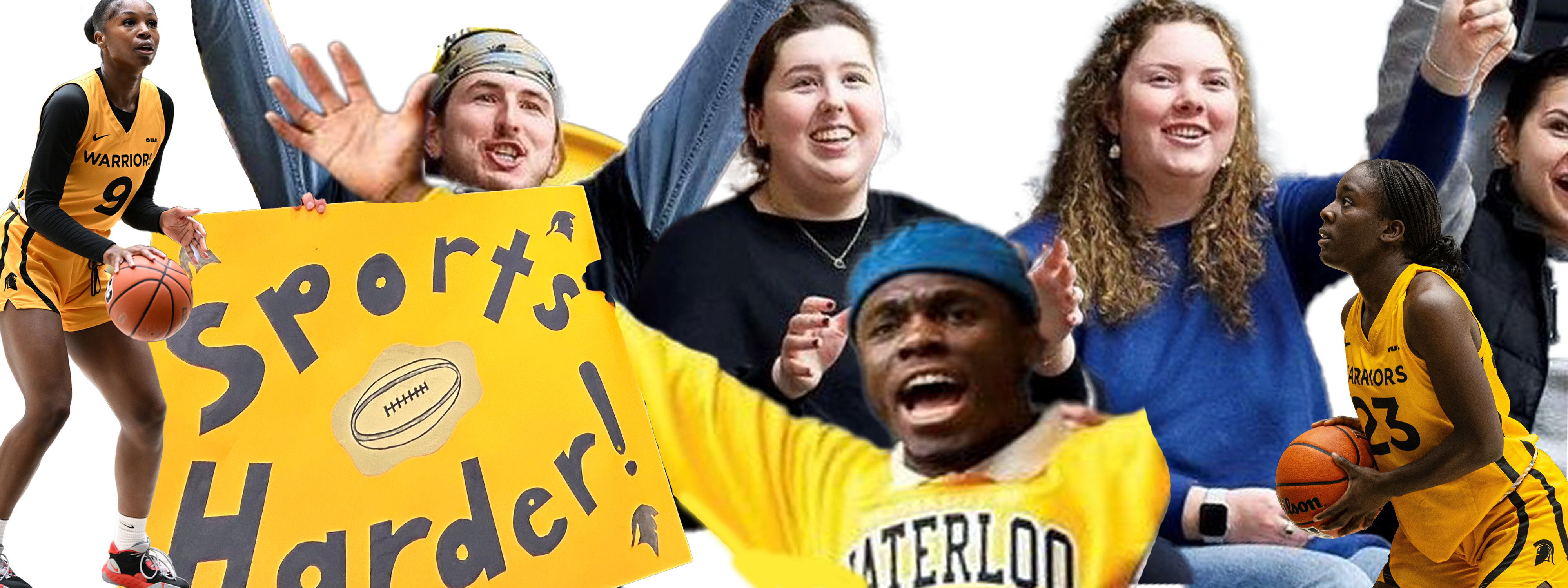 a collage of students cheering on basketball players