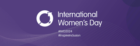 Purple background with text "International Women's Day"