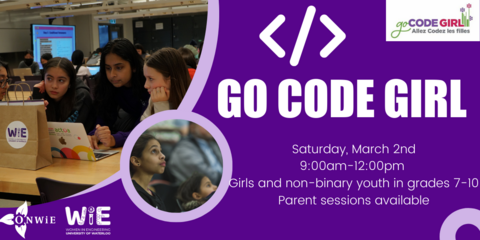 Go Code Girl event poster with image of girls looking at a computer