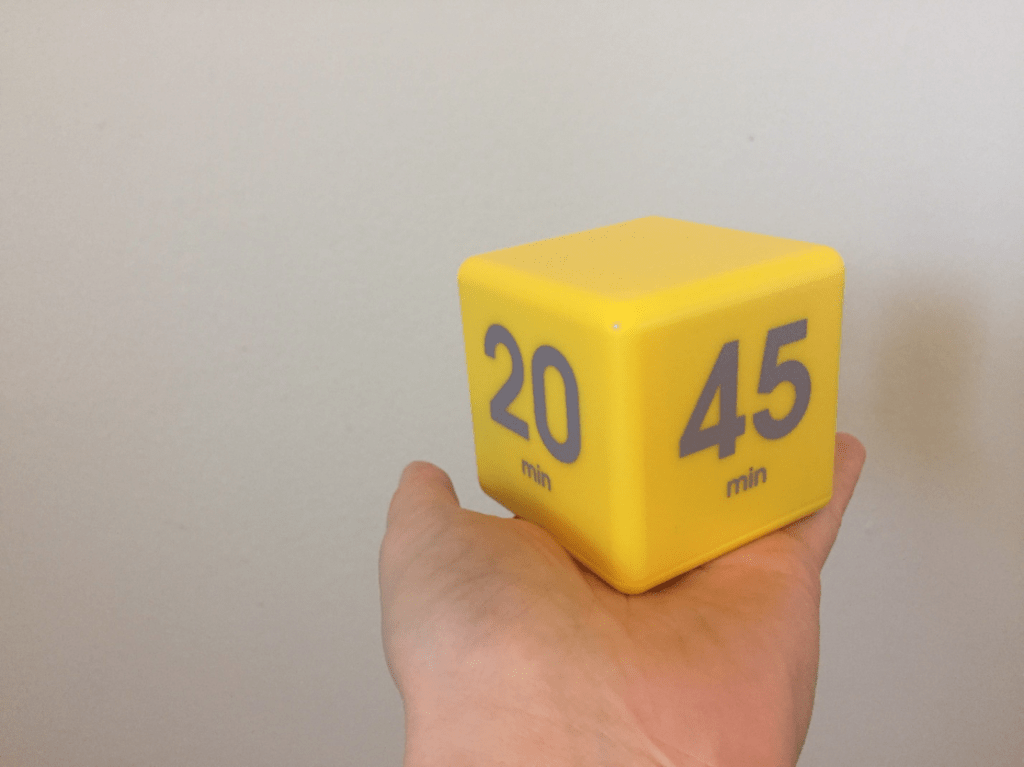 A close-up of Nadine's beloved timer cube.