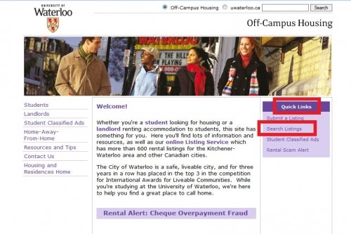 off campus housing webpage