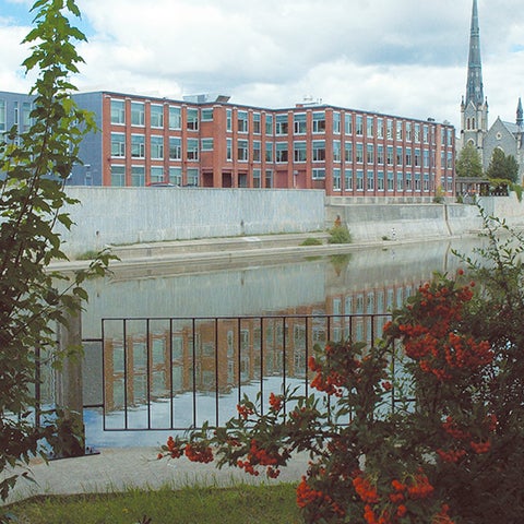 Cambridge campus building from across river