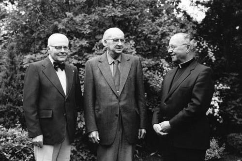 Waterloo builders: J. Gerald Hagey (left), Ira G. Needles(centre) and Reverend Cornelius Siegfried (right).  