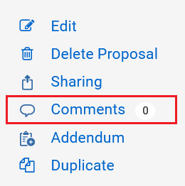 Screenshot of the Comments button.