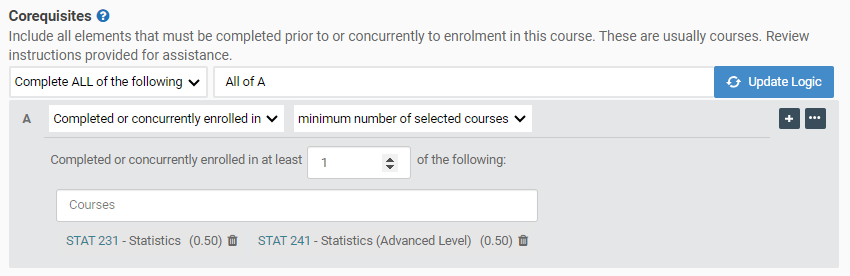 Screenshot of ACTSC362 course corequisite rules