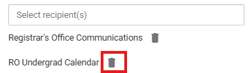 The trash can icon highlighted to remove a recipient from a comment thread.