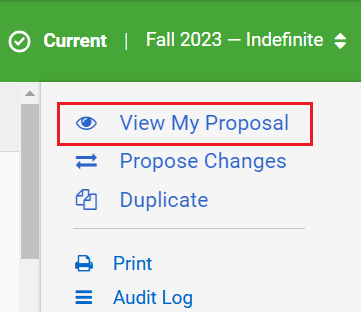 Image of right navigation panel when viewing a record when "View My Proposal" link is present.
