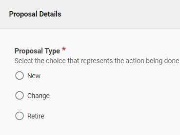 Screenshot of the Proposal Type field in a Kuali CM course form.