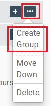 Screenshot of the More Actions ellipse button next to a rule, and Create Group button