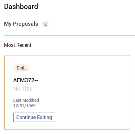A Kuali CM user's dashboard, displaying a draft proposal for AFM372.