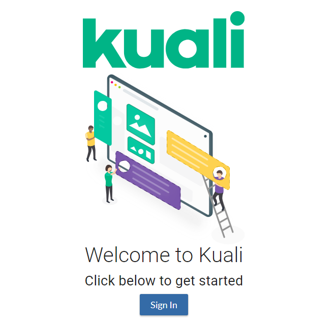 Screenshot of the Kuali home page and sign in button.