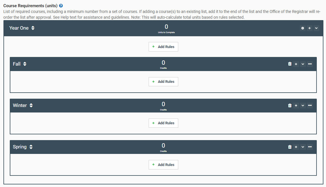 Screenshot of Optometry rule subcategories.