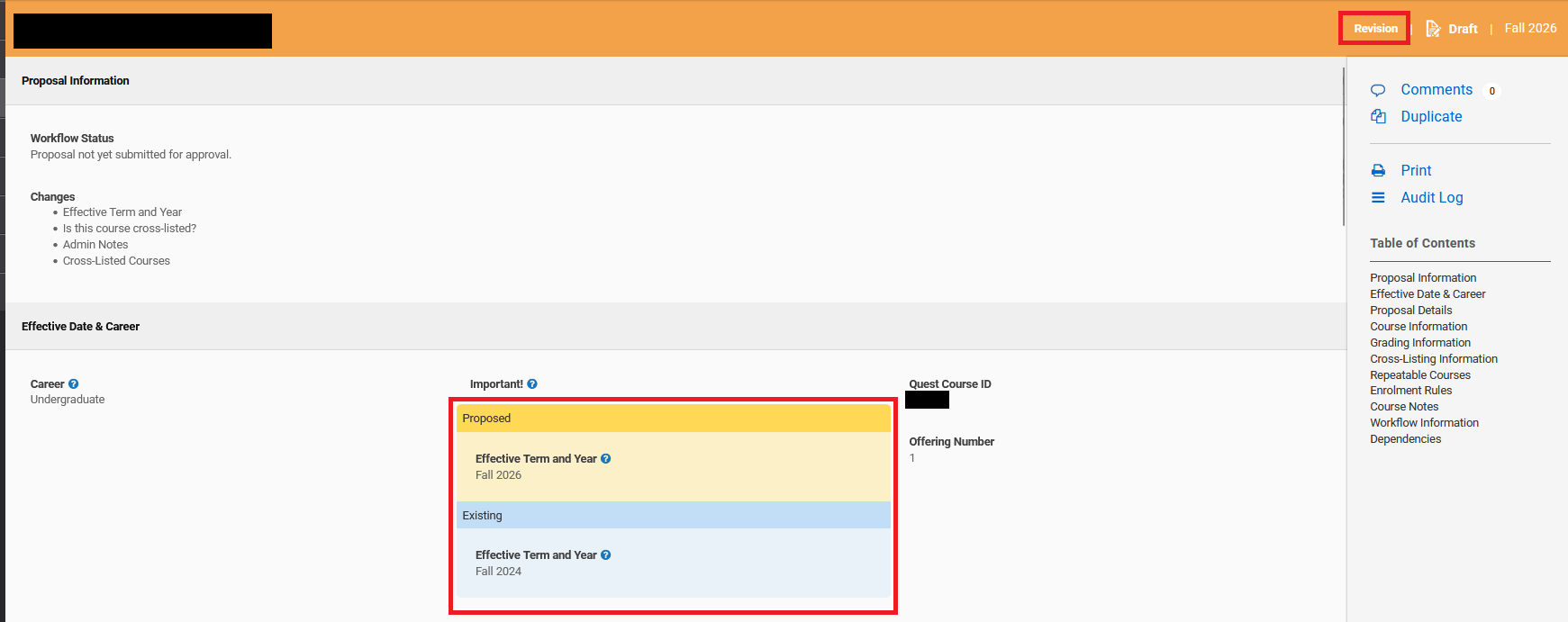 Revision in draft state with effective date changed