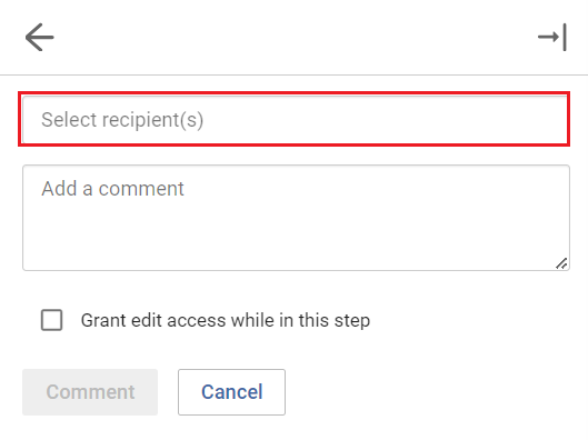 Image of a blank recipient and comment box.