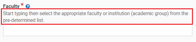 Screenshot of the Faculty field description, in a course proposal form in Kuali CM